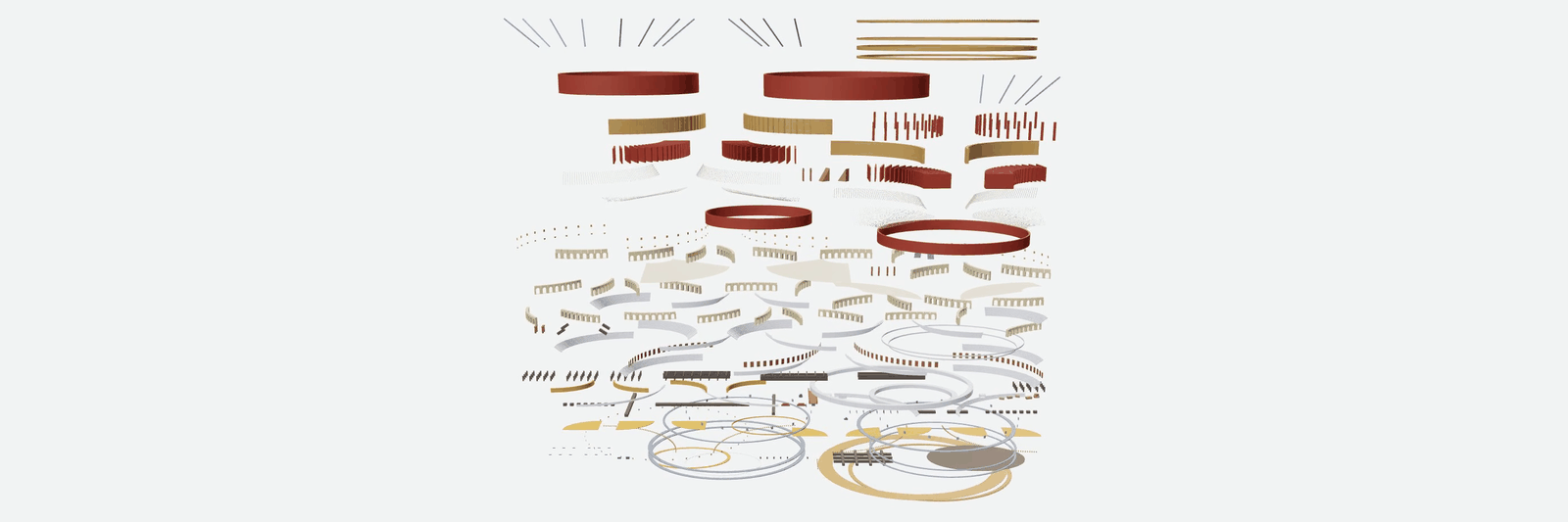 An exploded view of the Colosseum, its tiers pulled apart